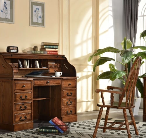 s18951BW_6 54" Roll Top Desk w/ USB Power Outlet - Image 1