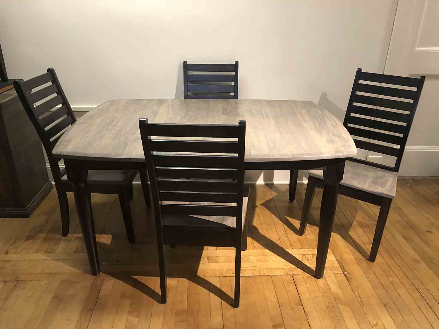 214802 Solid maple table + 4 chairs. Amish made