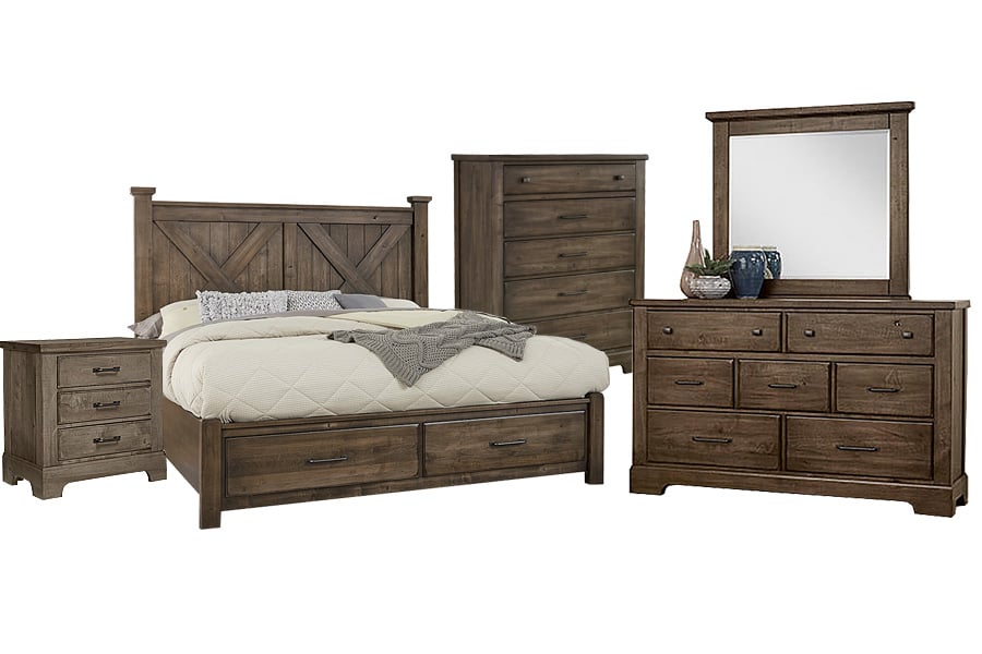 285188  Vaughan-Bassett 170 Solid Maple Dresser, Chest, Queen Storage Bed
